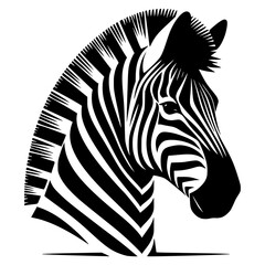 Striking Zebra Portrait: A detailed monochrome depiction of a zebra's head and neck, showcasing its distinctive striped pattern and graceful profile.