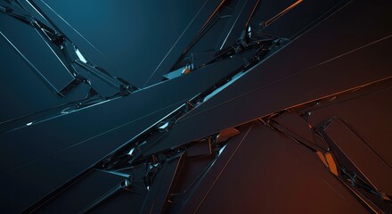 Abstract background of shattered metallic shards and sharp geometric fragments creating complex overlapping patterns ,texture ,analysis ,shattered