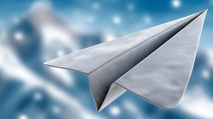 Paper Flight Over Mountains. Realistic paper airplane soaring above a soft-focused mountain range. Great for travel, creativity, or concept visuals