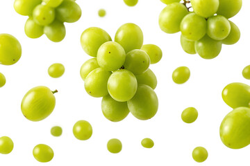 Green grapes scattered isolated on transparent background