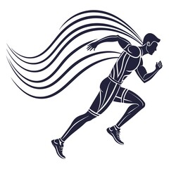 Athletic male runner sprinting with abstract speed trail line vector