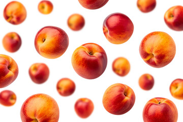 Ripe peaches scattered isolated on transparent background
