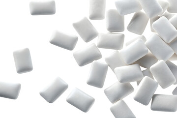 White chewing gum pieces scattered isolated on transparent background