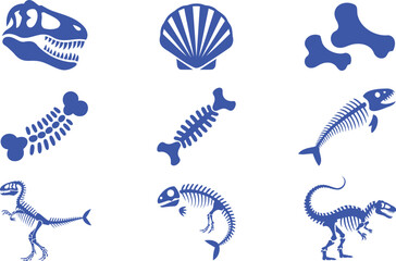 Blue dinosaur and fish skeletons seashell bones © MST ANJUARA