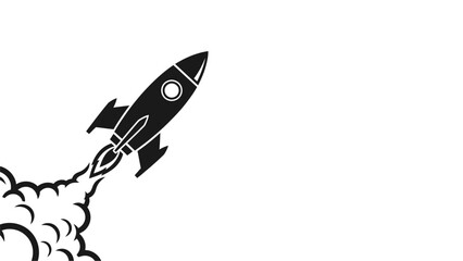 Rocket launch silhouette with smoke clouds, concept of startup launch, business success, and space exploration.