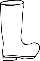 Vector Line illustration of a hand drawn rubber boot isolated on a white background.