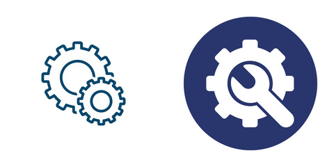 Interconnected gears and wrench icon isolated on transparent background