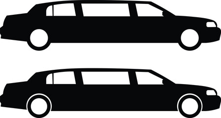 Black luxurious limousine vector illustration isolated on white background. Premium people transportation concept. 