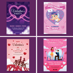 Valentines Day Party Poster Design Set