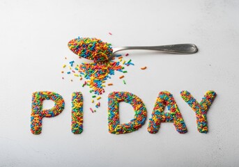 Celebrating pi day with colorful sprinkles and spoon