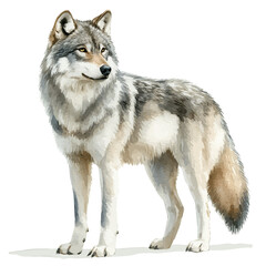 Fototapeta premium Wolf, high quality watercolor, isolated on a white background, vibrant details.