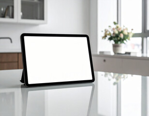 Fototapeta premium Blank digital tablet screen mockup on stand isolated on transparent background