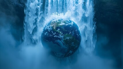 Waterfall Forming Earth Globe Symbolizing Global Water Power
