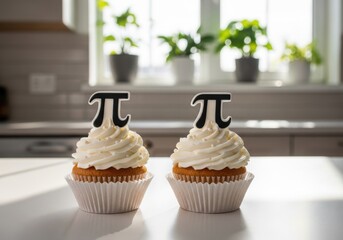 Celebrating pi day with delicious cupcakes in a bright kitchen