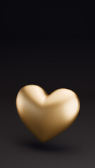 Elegant golden heart shape floating on a dark background with soft lighting
