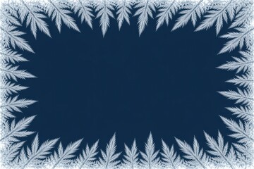 Obraz premium Frosted fern leaf border on deep blue background