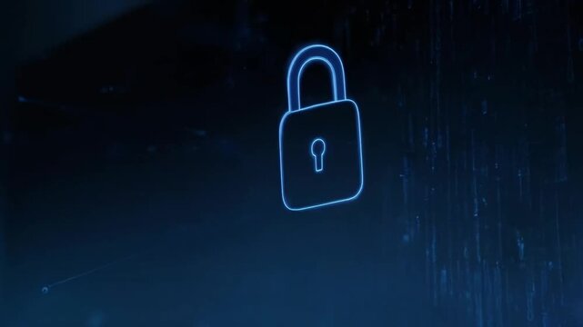 A finger touches a glowing blue lock on a dark background with digital circuits, symbolizing cybersecurity and data protection in a futuristic technology setting