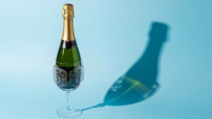 Elegant champagne bottle with shadow