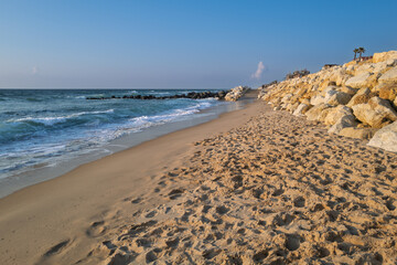 Coastal breakwater and beach access along the Atlantic shore in Lacanau, France