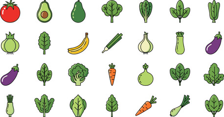 Vibrant cartoon vegetables and fruits collection