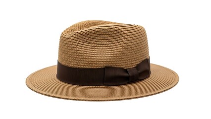 Straw fedora hat with brown band