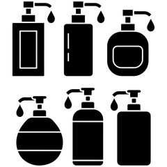 Set of Black Silhouette Pump Bottle Icons for Liquid Dispensers