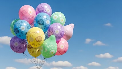 Colorful balloons floating in sky