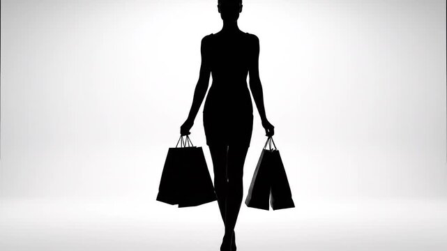 Elegant Woman Shopping Silhouette on White Background