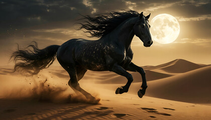 horse on the beach, horse on sunset