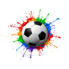 Fototapeta premium Colorful Paint Splash Around Soccer Ball - Abstract Sports Art