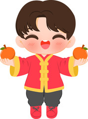 boy with orange fruit