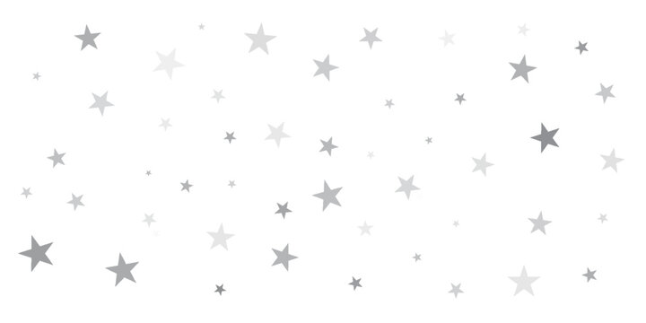 sparkling silver stars background, christmas light confetti falling. magic shining Flying stars on night sky glitter cosmic backdrop, sparkle vector border.