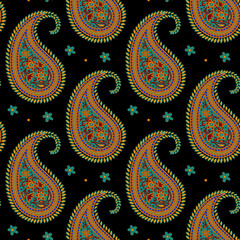 Abstract seamless color full paisley flower leaf bunch pattern
