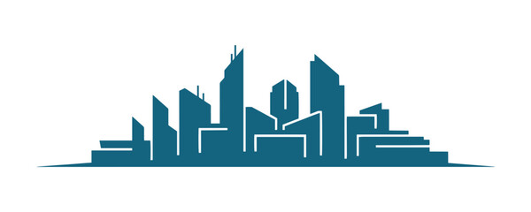 Obraz premium A Modern Building's Abstract Geometric Skyline in a Single Hue Over a White Background