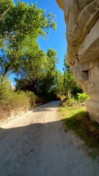 Hike Down a Sunny Trail with White Rock Hoodoos (Goreme, Cappadocia, Turkey)