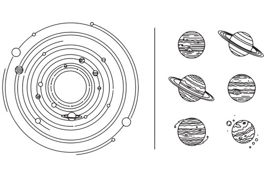 A detailed illustration of the solar system with planets and their orbits