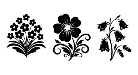 Collection of Floral Silhouette Illustrations Perfect for Decorative Embellishments and Graphic Design