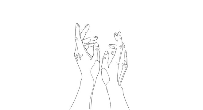 Simple line drawing of two hands reaching upwards with fingers spread.