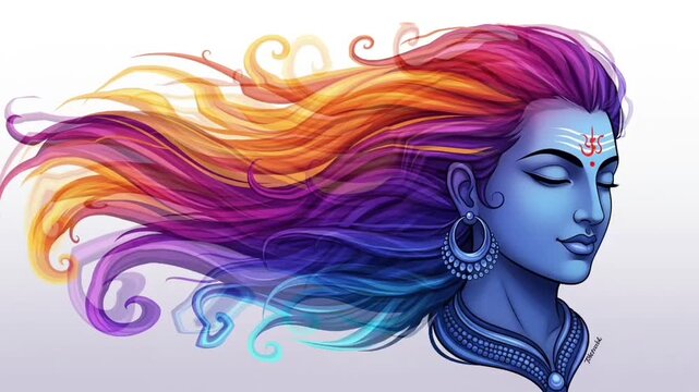 Hindu festival Maha Shivratri. Digital art of Lord Shiva face with nebula background. 