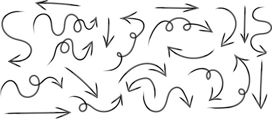Obraz premium A collection of hand drawn black arrows and curved lines illustrating various directions and flow patterns on a white background high quality professional