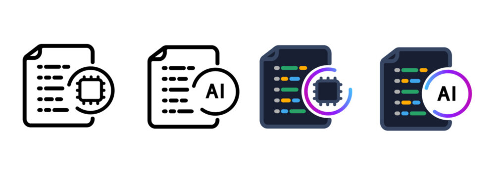 AI coding icon set for software development programming artificial intelligence technology code generated