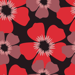 Seamless floral pattern, classic flower ornament, abstract ditsy print in vintage motif. Elegant botanical design of beautiful large wild flowers, leaves, small branches, herbs. Vector illustration.