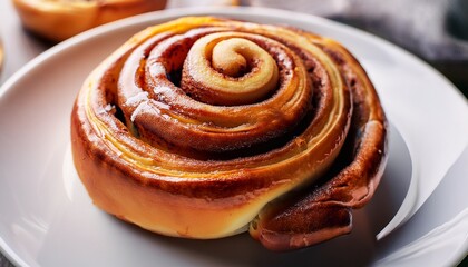 Fototapeta premium delicious freshly baked cinnamon rolls on white plate sweet pastry