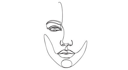 Continuous line drawing of a woman's face with elegant facial features in a minimalist style
