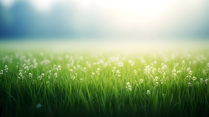 Serene green meadow with wildflowers and sunlight