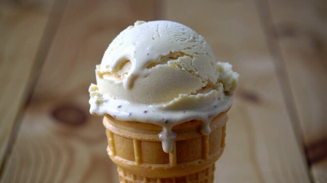 Vanilla Ice Cream Scoop on Waffle Cone Sweet Treat Dessert