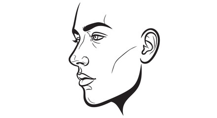 Detailed black and white illustration of a man's profile showcasing facial features from a side viewpoint