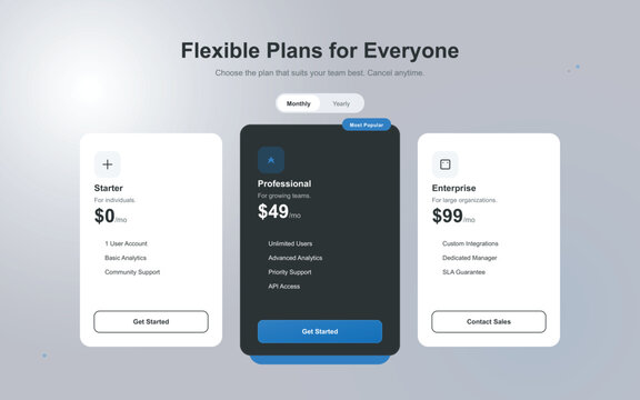 Professional SaaS Pricing Table UI Kit Template Vector