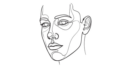 A minimalist line drawing of a person's face from a slightly angled viewpoint showcasing facial features with simplicity and elegance