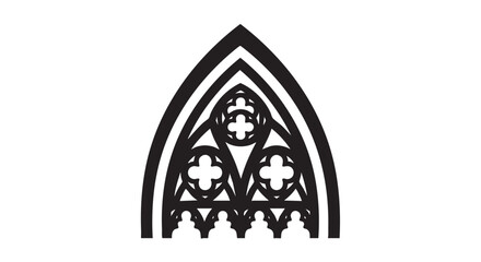 Gothic Arch Illustration Featuring Ornate Cross Design and Intricate Details in Vector Graphics Format from a Front Viewpoint